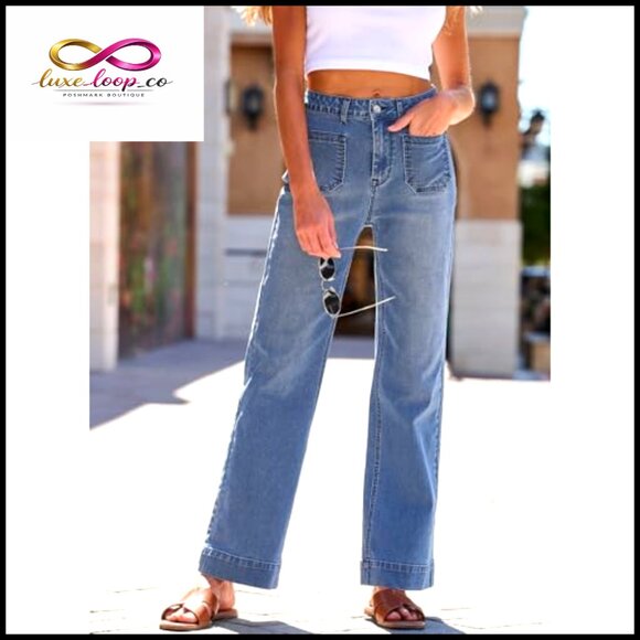 Wide Leg Jeans High Waisted Stretchy Straight Fit Loose Trendy Denim Pants - Picture 6 of 7